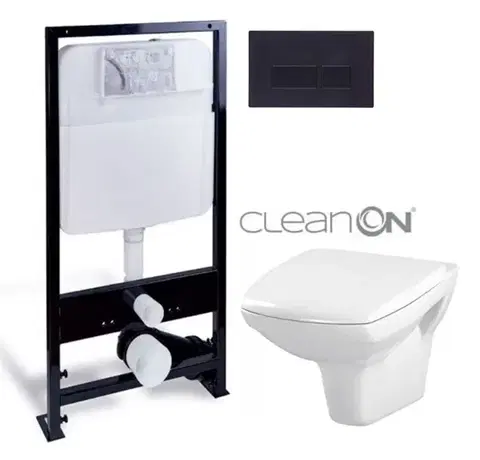 Závesné wc sety PRIM predstenový inštalačný systém s čiernym tlačidlom 20/0044 + WC CERSANIT CLEANON CARINA + SEDADLO PRIM_20/0026 44 CA1