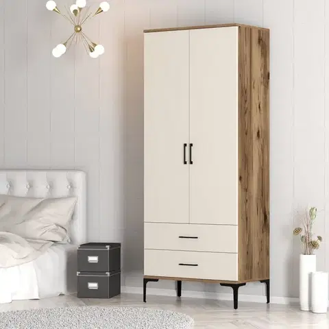 Šatňové skrine Šatníková skriňa Kumsal T - Walnut, Cream