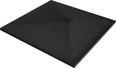Vane MEXEN/S - Stone+ štvorcová sprchová vanička 100 x 100, čierna, mriežka čierna 44701010-B