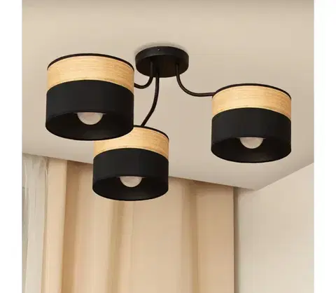 Svietidlá  Prisadený luster ALBA 3xE27/15W/230V pr. 66 cm čierna/hnedá P-2015/3 BK+WOOD+BK