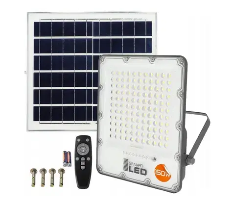 LED osvetlenie SmartLED LED stmievateľný solárny reflektor LED/150W/3,2V 5000K 15000 mAh IP65 čierny + diaľkové ovládanie 6977