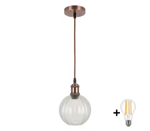 Svietidlá BRILAGI - LED luster na lanku RETRO GLASS 1xE27/60W/230V pr. 18 cm medený/číry NSTK7485+AI0179