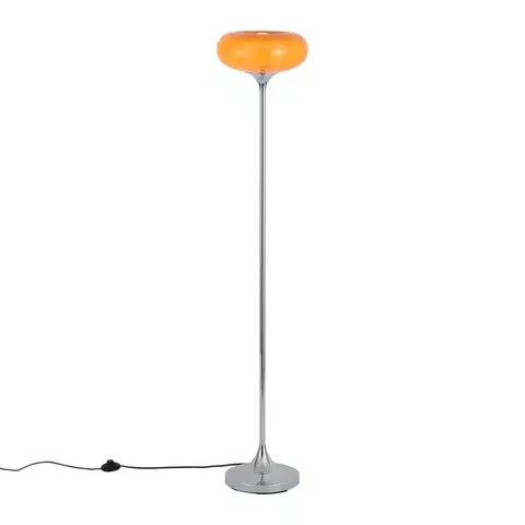 Stojace lampy Retro stojaca lampa chrómová s oranžovým skleneným tienidlom 150 cm - Glaze