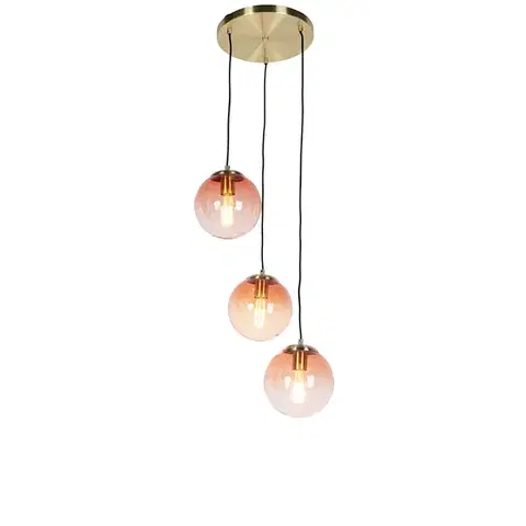 Závesné svietidlá Závesné svietidlo v štýle Art Deco mosadz 45 cm 3-svetlo ružové - Pallon