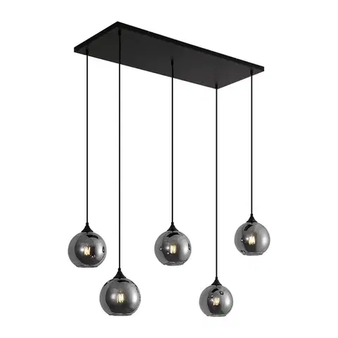 Závesné svietidlá Art Deco závesná lampa čierna s dymovým sklom 5-svetiel - Wallace