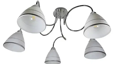 Stropná svetla Chrómová stropná lampa, sklenené tienidlá, 5x40W, E14, Elf