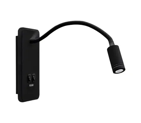 Svietidlá  LED flexibilná nástenná lampička s USB BASE LED/8W+LED/2W/230V čierna ML63500