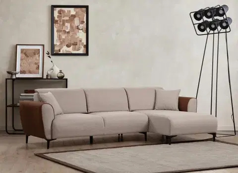 Pohovky a gauče Rohová rozkladacia pohovka Aren Right - Beige, Cinnamon