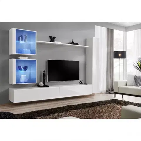 Podkrovný nábytok Obývacia stena Switch XVIII Sklo +LED Biely