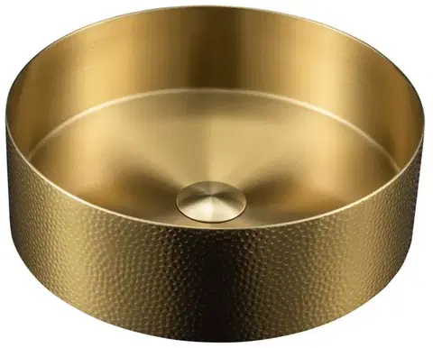 Umývadlá SAPHO - AURUM nerezové umývadlo na dosku, priemer 38cm, vrátane odtoku, tepané, zlato mat AU201-T