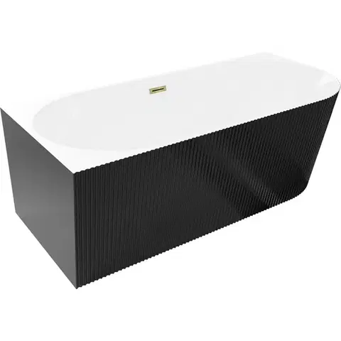 Vane MEXEN/S - Silo voľne stojaca rohová vaňa ľavá reliéf 150 x 75, biela/čierna, sifón a prepad złot 52891507575L-50