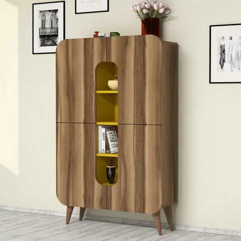 Komody Viacúčelová skrinka Mine - Walnut, Yellow