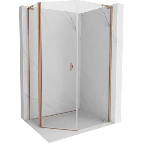 Sprchovacie kúty MEXEN/S - Mist Lsprchovací kút päťboký krídlový asymetrický 90x100, transparent, meď kartáčovaná 8A8L-090-100-65-00