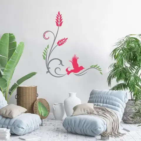 Šablóny na maľovanie Šablóny na stenu - Ornament s vtáčikom
