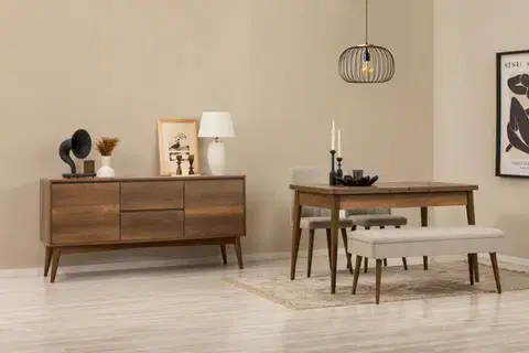 Jedálenské sety Set s rozkladacím stolom, stoličkami a konzolou (5 kusov) Vina 02 1005 - Walnut, Cream
