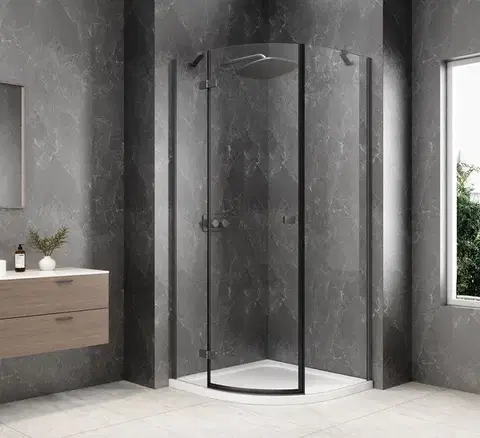 Sprchové dvere POLYSAN - GLOBE GUN METAL štvrťkruhová sprchová zástena 1000x1000, číre sklo, ľavá GB2610LGM