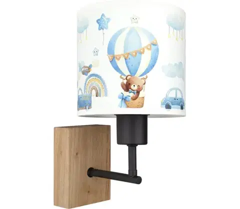 Svietidlá BRILAGI - Nástenná lampa BOBO WOOD 1xE27/25W/230V dub/čierna/biela/modrá/medvedíky BG1561+BG5585