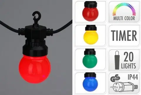 Záhradné lampy Kinekus Svetlo záhradné 20 LED farebné s časovačom