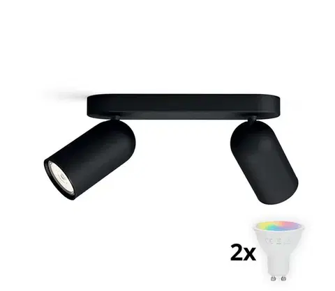 Svietidlá Philips - stmievateľné LED RGBW bodové svietidlo PONGEE 2xGU10/4,8W/230V čierne + diaľkové ovládanie P2053+2xAI2362