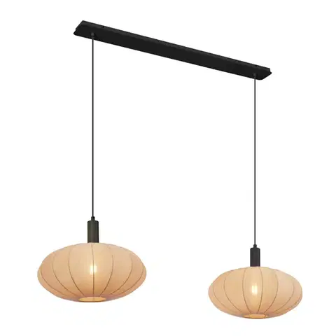 Závesné svietidlá Japandi závesná lampa čierna s hnedým látkovým tienidlom 2-Lights - Bida