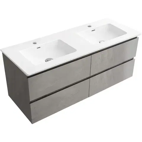 Kúpeľňový nábytok CERANO - Kúpeľňová skrinka Carole - betónovo šedá + keramické dvojumývadlo Novo - biela lesklá - 121x49,5x46,5 CER-8050BD85856