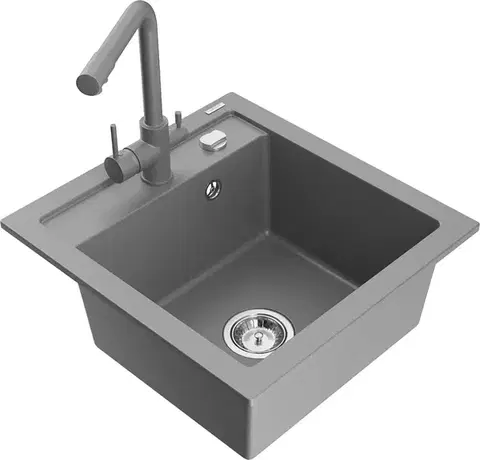 Kuchynské drezy MEXEN/S MEXEN/S - Vito granitový drez 1-miska vrátane batérie Duero, čierna/strieborná metalík 6503-73-671600-00