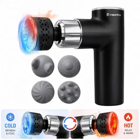 Masážne prístroje Masážna pištoľ s hrejivým/chladivým nadstavcom inSPORTline ChillFrost • 1800 mAh • 1600-2800 rpm • až 6 mm čierna