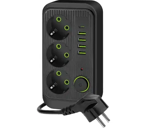 Predlžovacie káble  Rozbočovacia zásuvka s vypínačom LINEA 3x230V + 5xUSB A/C SCHUKO 3 m čierna KGLPZW3U5D3C