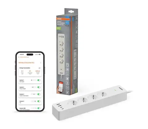 Predlžovacie káble Osram - Predlžovací kábel SMART+ 4Z typ F + 2xUSB-A + 2xUSB-C Wi-Fi 4099854418198