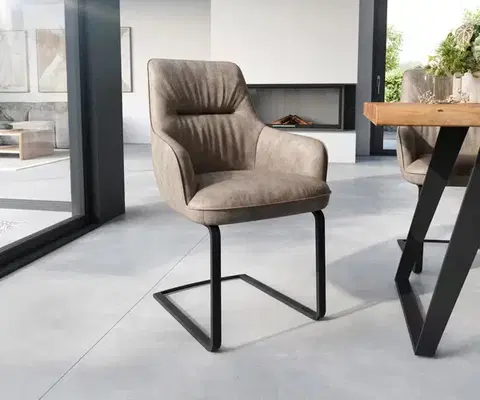 Jedálenské stoličky DELIFE Jedálenská stolička Zelia-Flex s opierkami mikrovlákno taupe vintage jedálenská stolička plochá čierna vrecková pružina