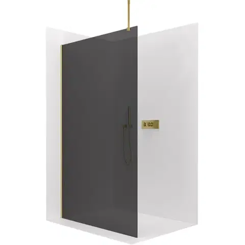 Sprchovacie kúty CERANO - Sprchová zástěna Walk-in Onyx Top Round L/P - 8 mm - kulatá vzpěra - zlatá, grafitové sklo - 30x200  CER-8050BD71980