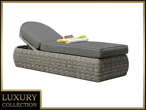 Záhradné lehátka DEOKORK Ratanová lehátko polohovateľné vr. polstrovanie 198 x 68 cm BORNEO LUXURY (sivá)