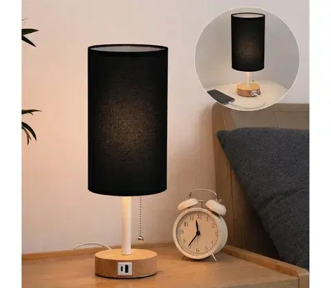 Lampy BRILAGI - Stolná lampa s USB portom TABLON 1xE27/25W/230V dub/biela/čierna BG3674+BG3682
