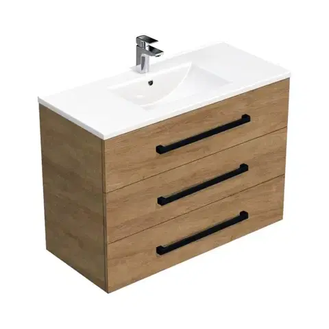 Kúpeľňový nábytok Kúpeľňová skrinka s čiernou úchytkou a umývadlom SAT Cube Way 100x71x46 cm dub Hickory mat CUBE46C1003DHMOD CUBE46C1003DHMOD