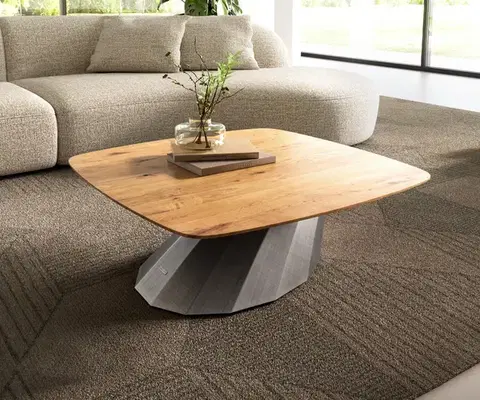 Konferenčné stolíky DELIFE Konferenčný stolík Edge zaoblený 90x90 cm dub prírodný švajčiarska hrana Parabi metalická strieborná