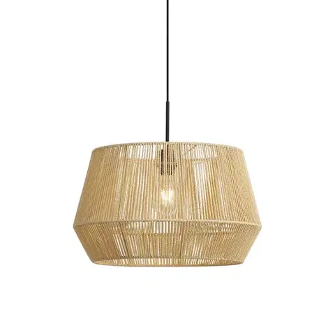 Závesné svietidlá Hanglamp zwart met beige papieren touw kap 50/50/30 - Combi 1