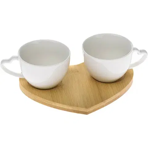 Hrnčeky a šálky Súprava 2 porcelánových šálok s podtáckou Srdce