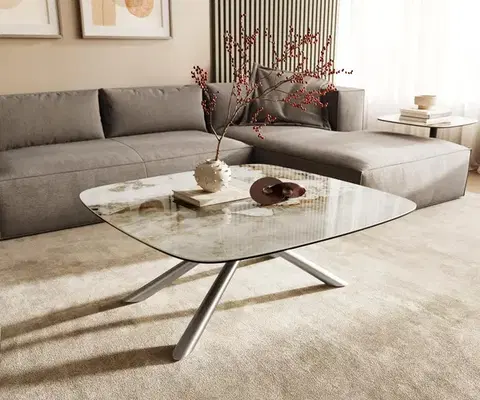 Konferenčné stolíky DELIFE Konferenčný stolík Edge zaoblený 90x90 cm keramika Minas Melange Sarity nerezová oceľ kefovaná