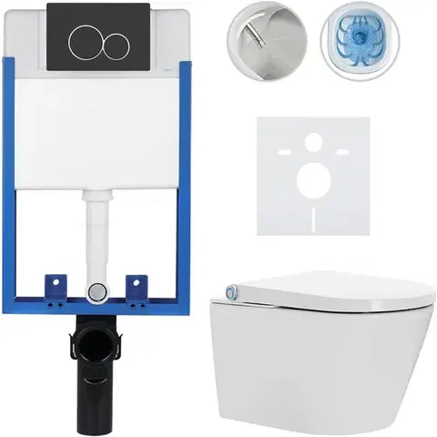 Záchody CERANO - Kompletní WC set Profi/Cronus Standard - bílá lesklá - WC tlačítko Duo/Černá matná - pro zazdění - 59,3x38,4  CER-202427