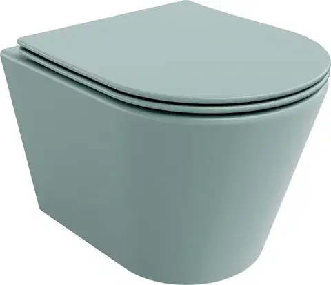 Záchody MEXEN - Rico Závesná WC misa Rimless vrátane sedátka s slow, Duroplast, svetlo zelená mat 30724048