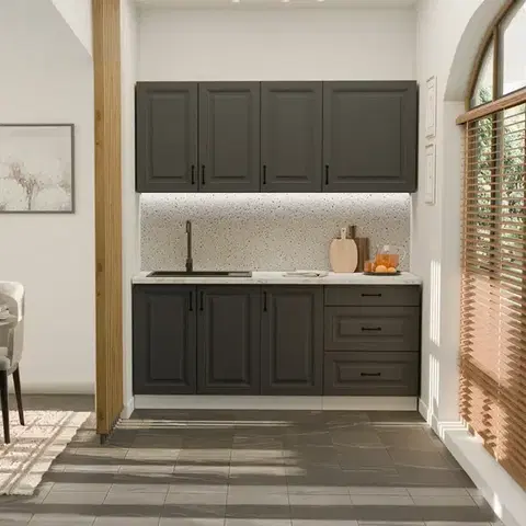 Modulový kuchynský nábytok Kuchynská linka Stilo Grafit/Biely 180cm bez pracovnej dosky