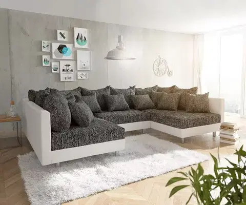 Sedacie súpravy XL DELIFE Pohovka v tvare U Clovis biela čierna modulárna pohovka