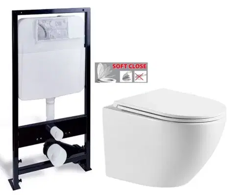 Závesné wc sety PRIM predstenový inštalačný systém bez tlačidla + WC INVENA LIMNOS /VÍROVÉ SPLACH/ WITH SOFT  se sedlem RIMLESS PRIM_20/0026 X LI1