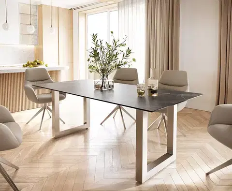 Jedálenské stoly DELIFE Jedálenský stôl Edge 200x100 keramika Laminam® Noir Desir hnedá nerezová oceľ široký