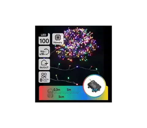 LED osvetlenie  B.V.  - vonkajšia LED reťaz 100xLED/8 funkcií 3xAA 5,3 m IP44 viacfarebná B10303K2P