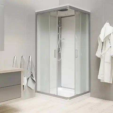 Vane Mereo Sprchový box, štvorcový, 90 cm, satin ALU, sklo Point, z. steny biele, liata vanička, so strieškou CK34122KMSW