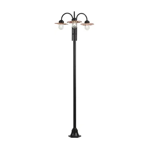 Zahradne stlpove lampy Moderná vonkajšia lampa čierna s meďou 235 cm 3-svetlá IP44 - Kansas