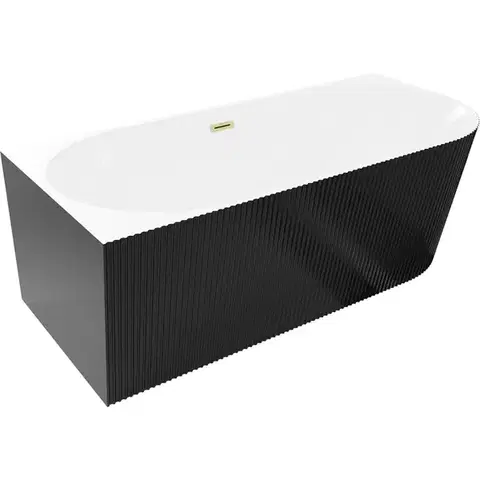 Vane MEXEN/S - Silo voľne stojaca rohová vaňa ľavá reliéf 150 x 75, biela/čierna, sifón a prepad zlatá kartáčovaná 52891507575L-55