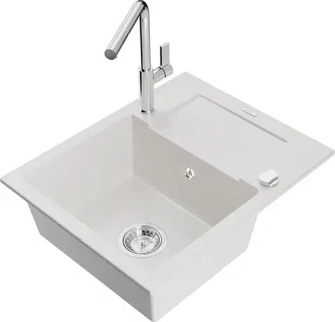 Kuchynské drezy MEXEN/S MEXEN/S - Enzo granitový drez 1-miska s odkvapkávačom vrátane batérie Flora, biela 6506-20-670401-00