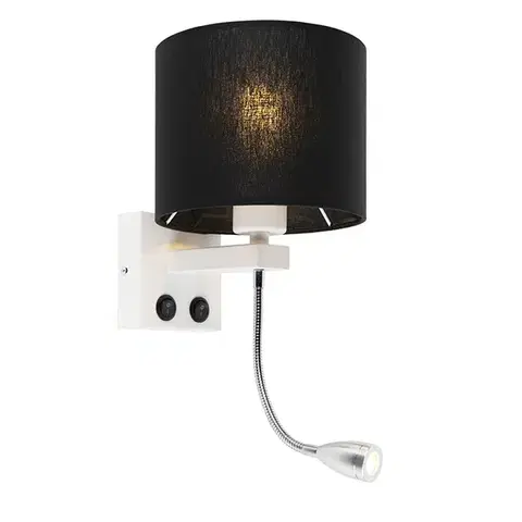Lampy Moderná nástenná lampa biela s čiernym tienidlom - Brescia